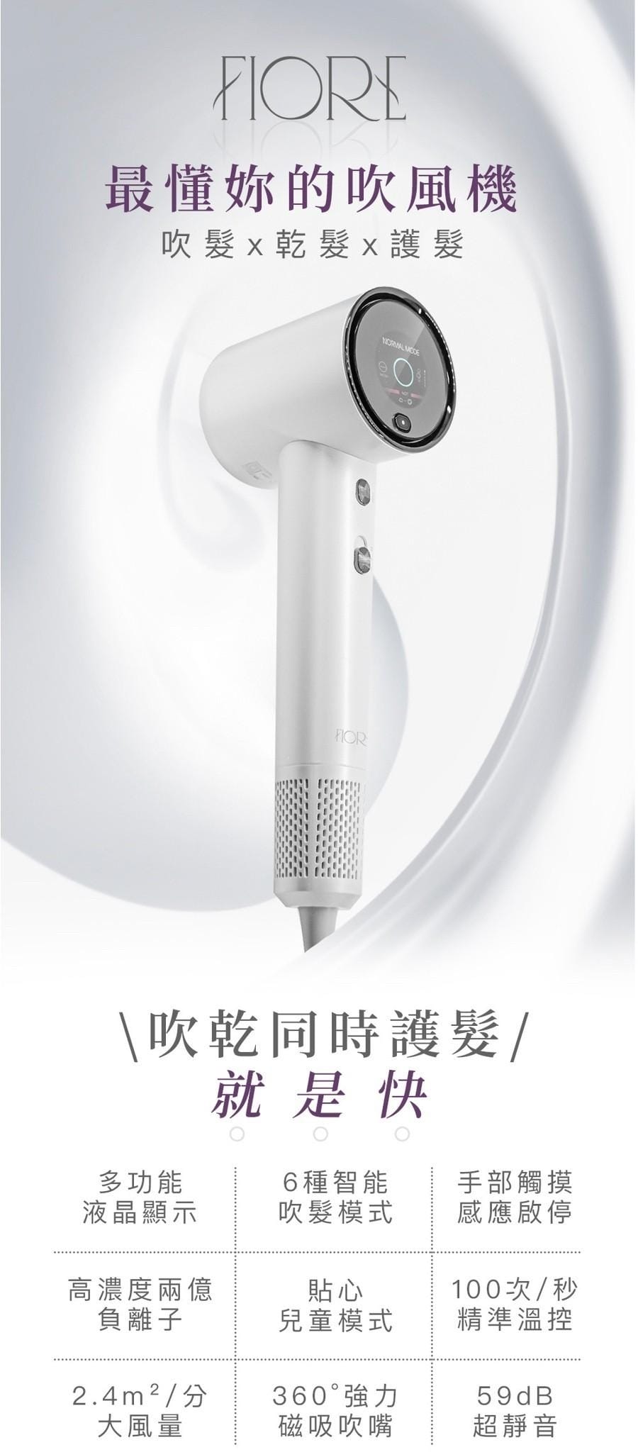 【吹風機推薦】FLORE 2億負離子高速智能吹風機│55折團 【吹風機推薦】FLORE 2億負離子高速智能吹風機│55折團